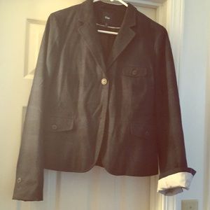 Dark blue and black buffalo plaid wool blazer